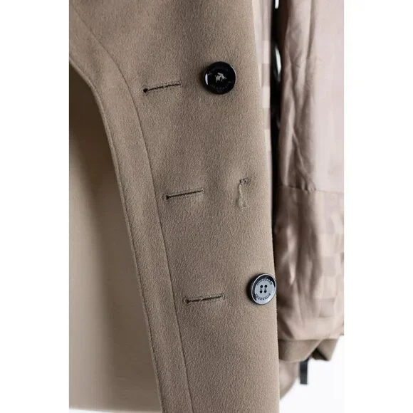 $2,450 Burberry Cashmere Blend Pocket Pea Coat SZ 44/10 US Olive Brown
